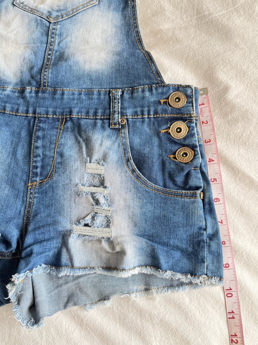 Parisian Collection Luxury Line Distressed Denim Dungaree Overalls Size 9 Y2K - Picture 8 of 14
